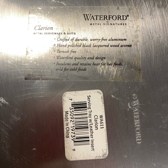 WATERFORD CLARION metal serving tray with leather insert with tags new - Picture 2 of 3